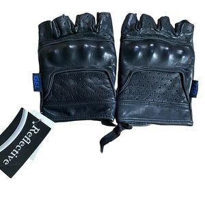 Street & Steel black cutoff reflective motorcycle riding gloves